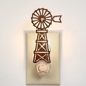 NEW! Farmhouse Windmill Metal Night Light Country Lodge Lighting Primitive